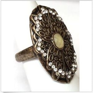 Vintage Gold Art Deco Statement Cocktail Ring Size 7 Plated Brass Tone